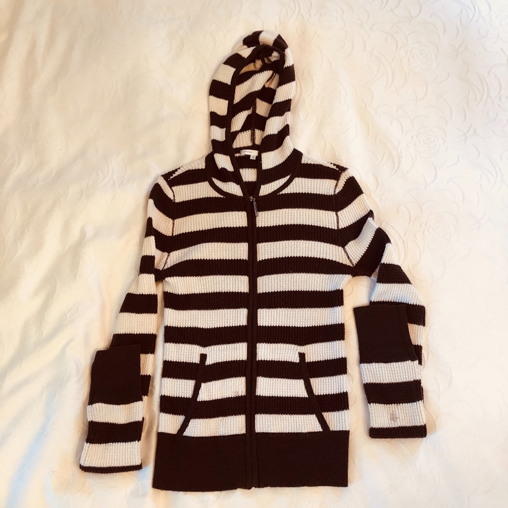 VINCE Brown / Cream Striped Zip-up Sweater